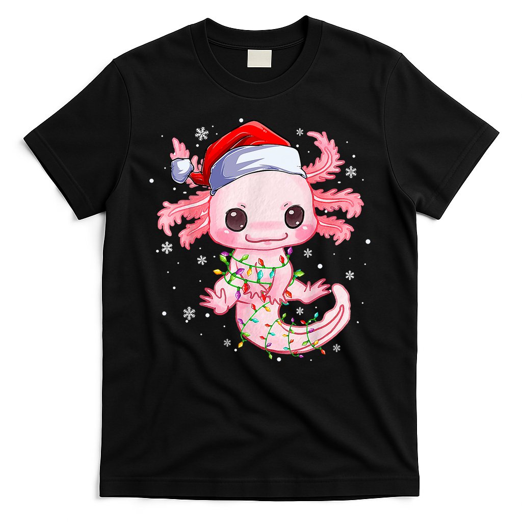 Christmas Axolotl Santa Hat Lights Japanese Cute Anime Xmas T-Shirt