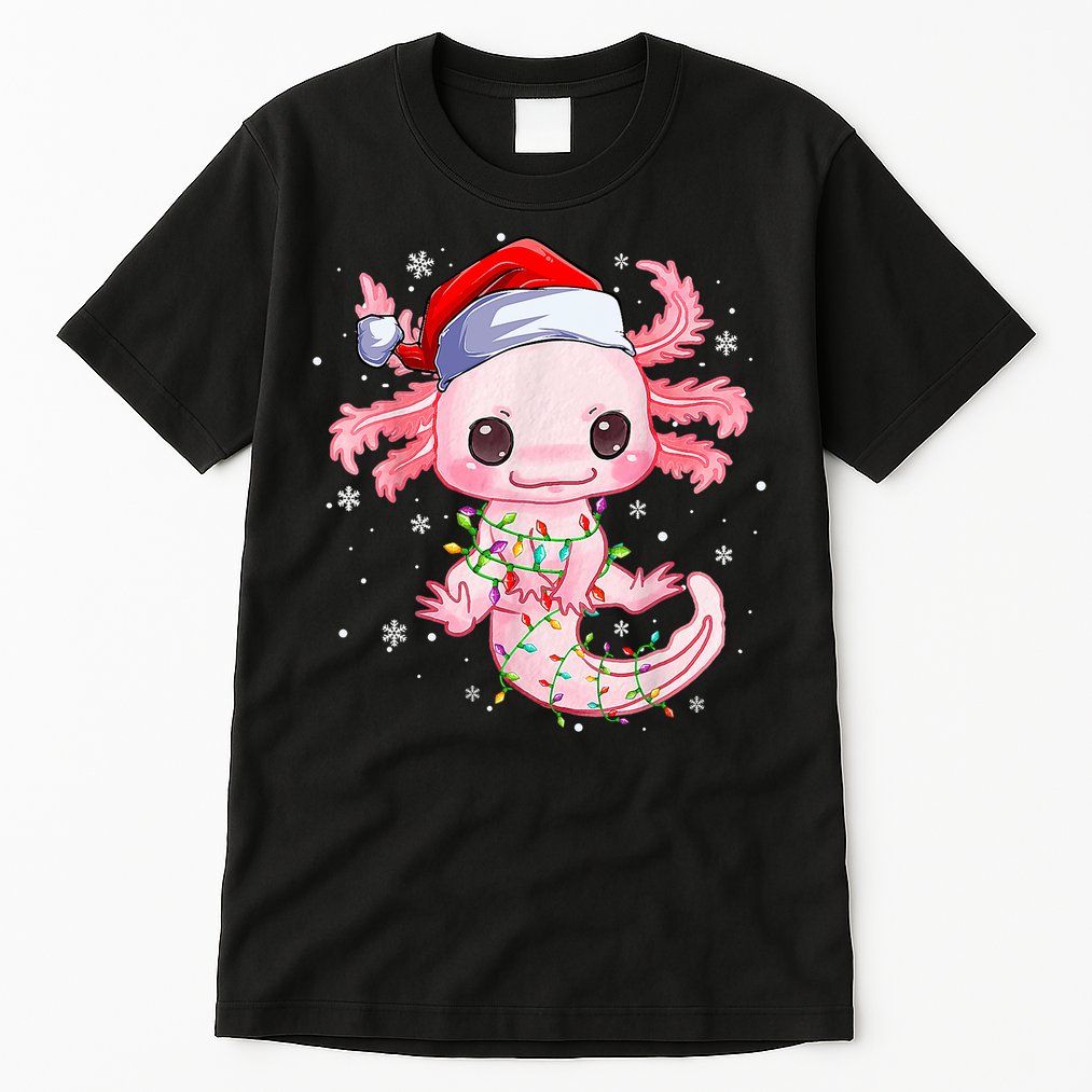 Christmas Axolotl Santa Hat Lights Japanese Cute Anime Xmas Tall T-Shirt
