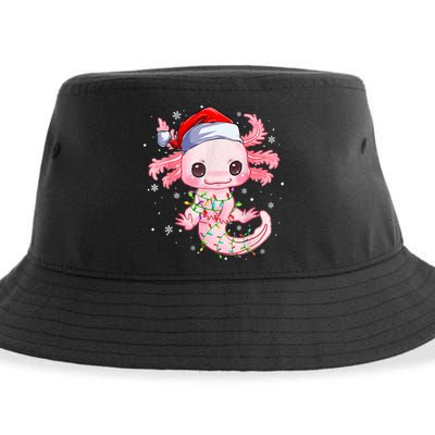 Christmas Axolotl Santa Hat Lights Japanese Cute Anime Xmas Sustainable Bucket Hat