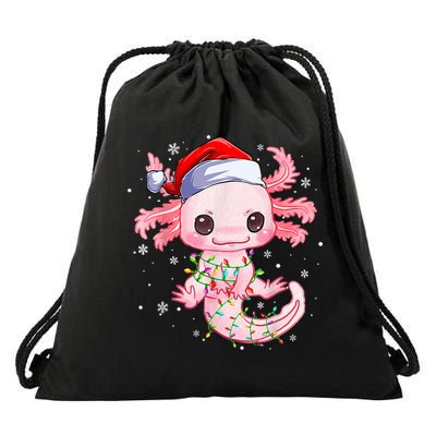 Christmas Axolotl Santa Hat Lights Japanese Cute Anime Xmas Drawstring Bag