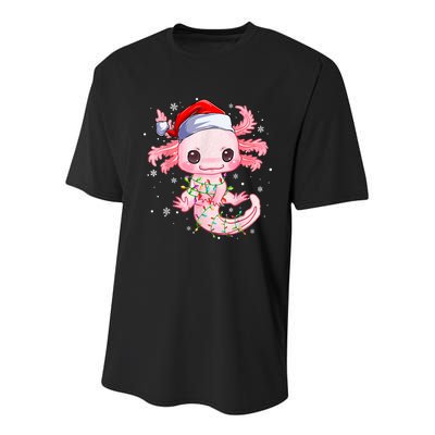 Christmas Axolotl Santa Hat Lights Japanese Cute Anime Xmas Youth Performance Sprint T-Shirt