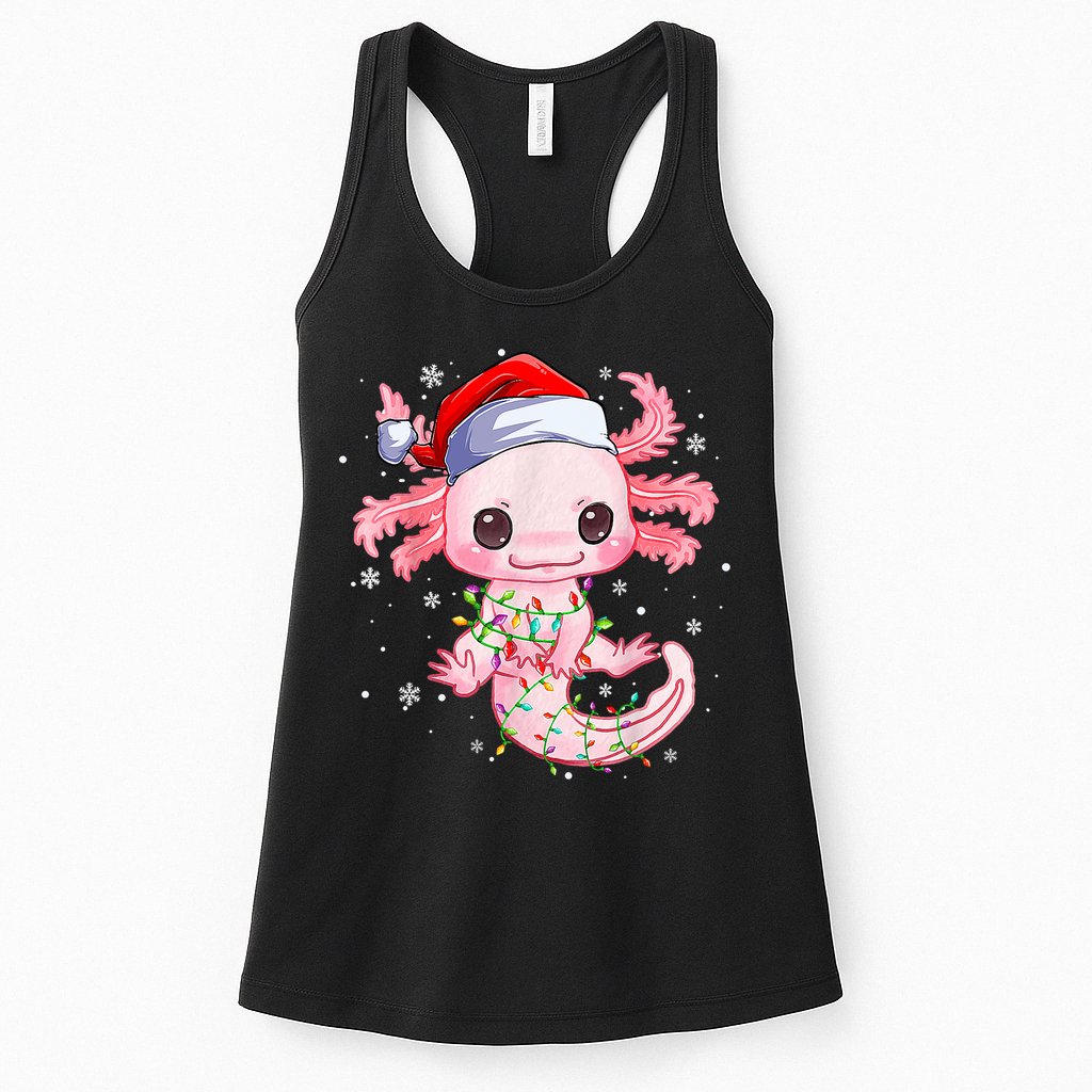 Christmas Axolotl Santa Hat Lights Japanese Cute Anime Xmas Womens Tank Top