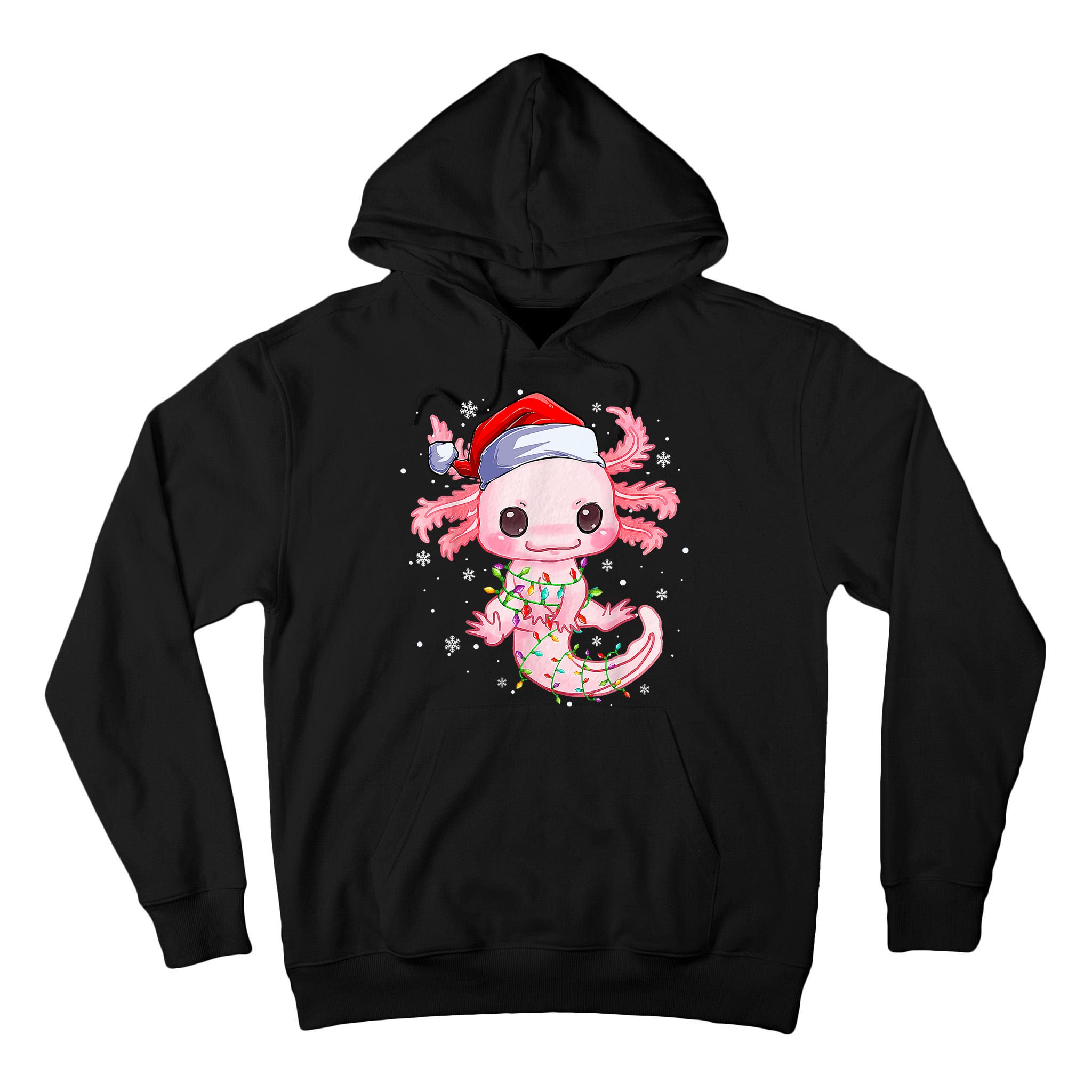 Christmas Axolotl Santa Hat Lights Japanese Cute Anime Xmas Tall Hoodie
