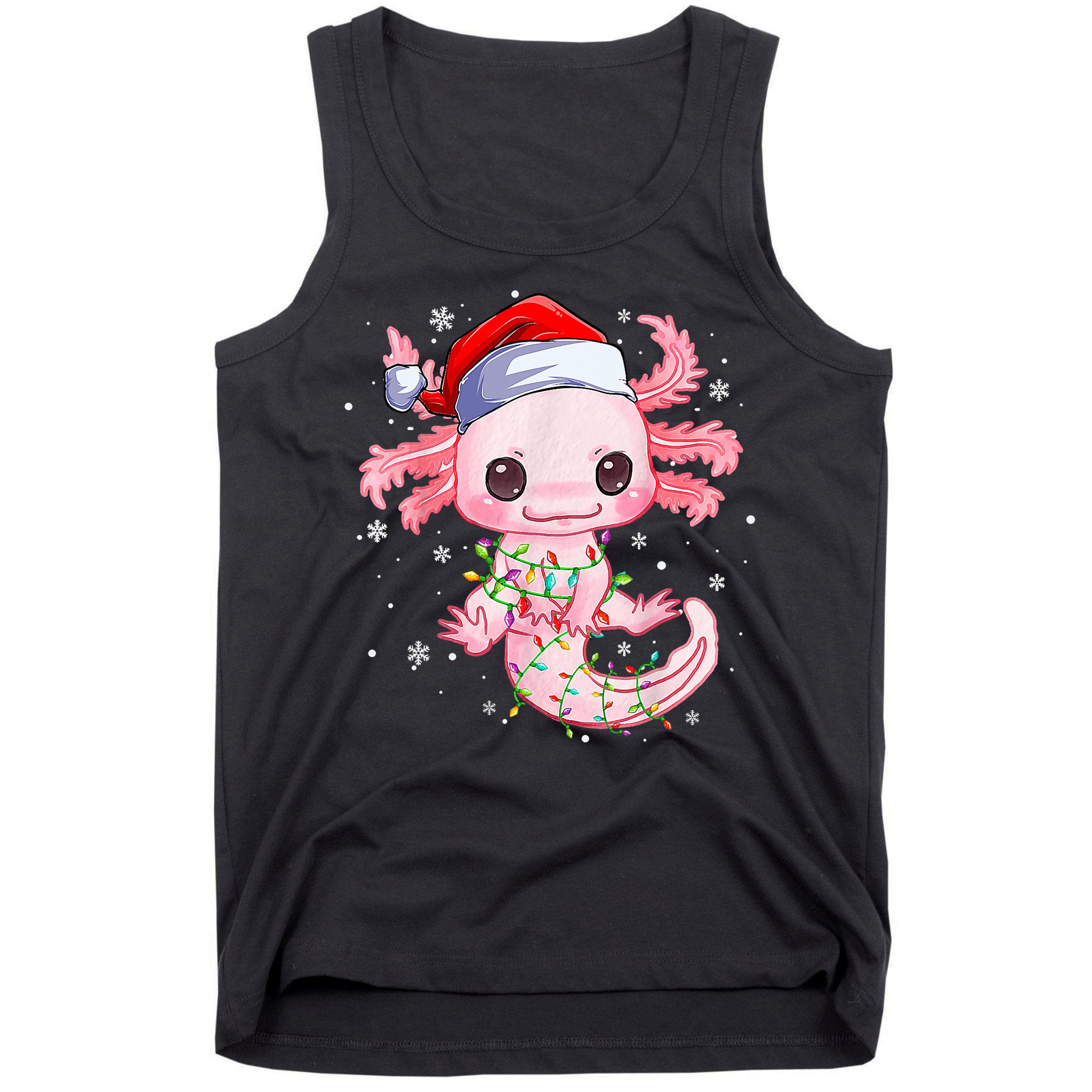 Christmas Axolotl Santa Hat Lights Japanese Cute Anime Xmas Tank Top