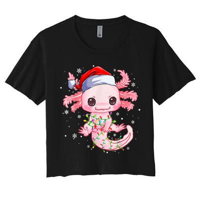 Christmas Axolotl Santa Hat Lights Japanese Cute Anime Xmas Women's Crop Top Tee