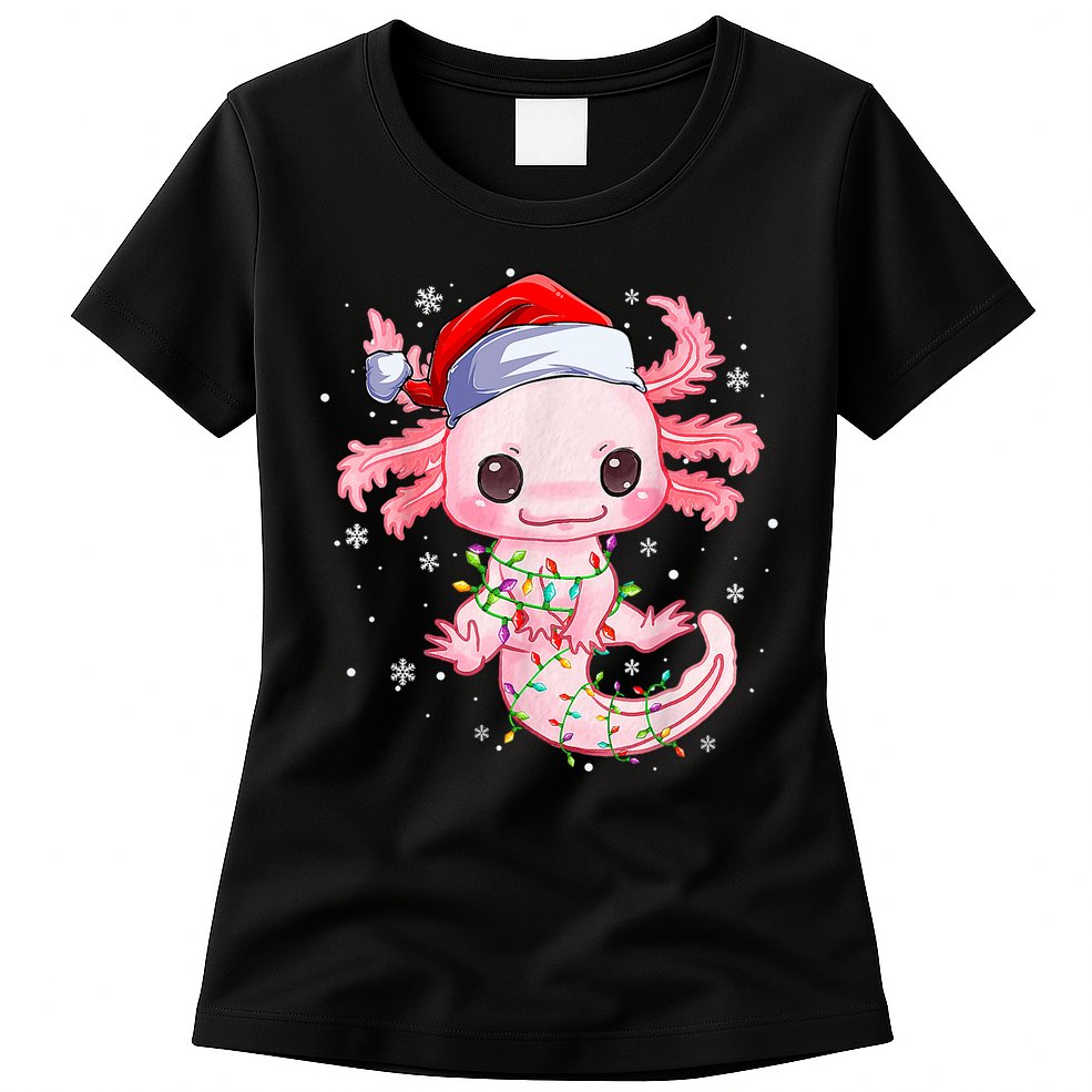 Christmas Axolotl Santa Hat Lights Japanese Cute Anime Xmas Womens T-Shirt