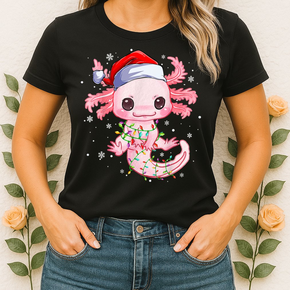 Christmas Axolotl Santa Hat Lights Japanese Cute Anime Xmas Womens T-Shirt