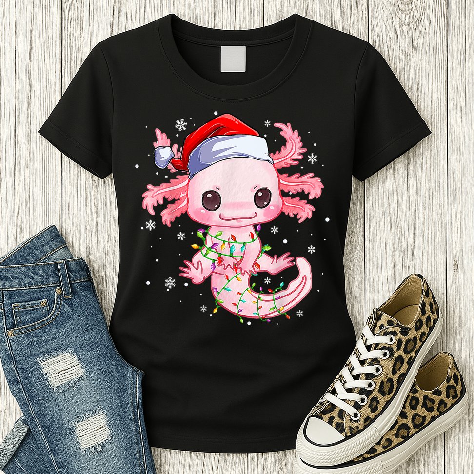 Christmas Axolotl Santa Hat Lights Japanese Cute Anime Xmas Womens T-Shirt