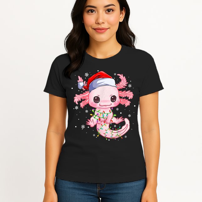 Christmas Axolotl Santa Hat Lights Japanese Cute Anime Xmas Womens T-Shirt