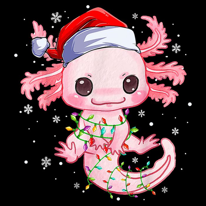 Christmas Axolotl Santa Hat Lights Japanese Cute Anime Xmas Womens T-Shirt