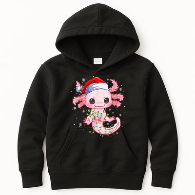 Christmas Axolotl Santa Hat Lights Japanese Cute Anime Xmas Kids Hoodie