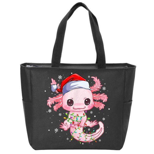 Christmas Axolotl Santa Hat Lights Japanese Cute Anime Xmas Zip Tote Bag