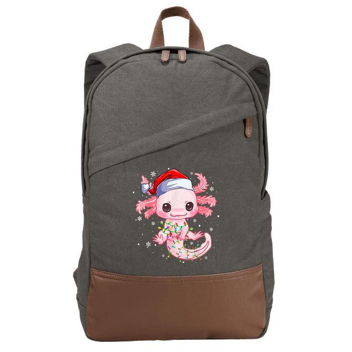 Christmas Axolotl Santa Hat Lights Japanese Cute Anime Xmas Cotton Canvas Backpack