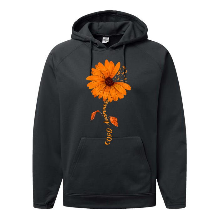 Copd Awareness Sunflower Orange Ribbon Performance Fleece Hoodie