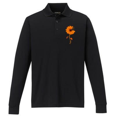 Copd Awareness Sunflower Orange Ribbon Performance Long Sleeve Polo