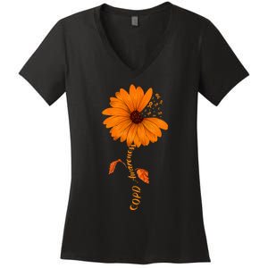 Copd Awareness Sunflower Orange Ribbon Women's V-Neck T-Shirt