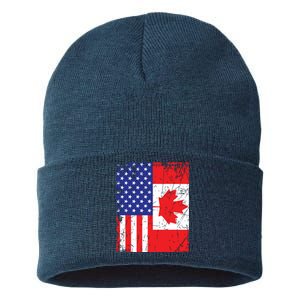 Canadian American Shirts USA Canada Flag 4th Of July Sustainable Knit Beanie