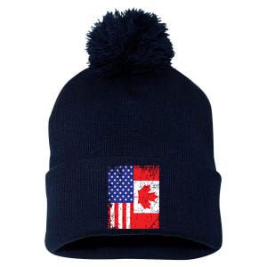 Canadian American Shirts USA Canada Flag 4th Of July Pom Pom 12in Knit Beanie