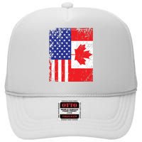 Canadian American Shirts USA Canada Flag 4th Of July High Crown Mesh Back Trucker Hat