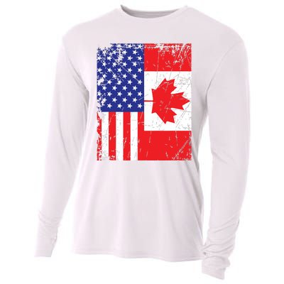 Canadian American Shirts USA Canada Flag 4th Of July Cooling Performance Long Sleeve Crew