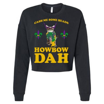 Cash Me Some Beads Howbow Dah Mardi Gras Cropped Pullover Crew