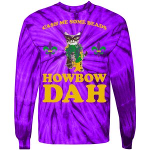 Cash Me Some Beads Howbow Dah Mardi Gras Tie-Dye Long Sleeve Shirt