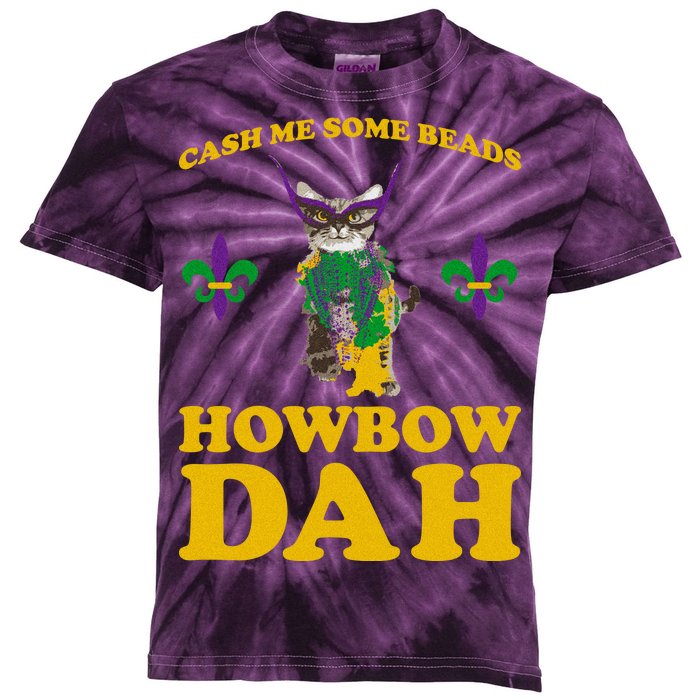 Cash Me Some Beads Howbow Dah Mardi Gras Kids Tie-Dye T-Shirt