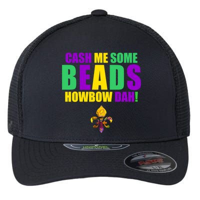 Cash Me Some Beads Howbow Dah! Mardi Gras New Orleans Flexfit Unipanel Trucker Cap