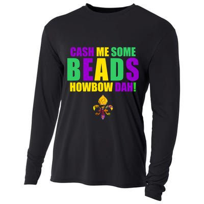Cash Me Some Beads Howbow Dah! Mardi Gras New Orleans Cooling Performance Long Sleeve Crew