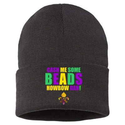 Cash Me Some Beads Howbow Dah! Mardi Gras New Orleans Sustainable Knit Beanie