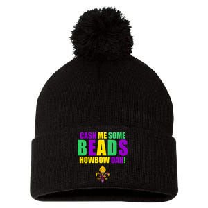 Cash Me Some Beads Howbow Dah! Mardi Gras New Orleans Pom Pom 12in Knit Beanie