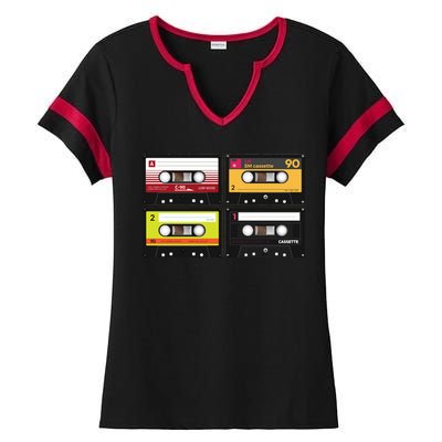 Cassette Tapes Music Mixtape Vintage Retro 80s Tech Ladies Halftime Notch Neck Tee