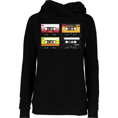 Cassette Tapes Music Mixtape Vintage Retro 80s Tech Womens Funnel Neck Pullover Hood