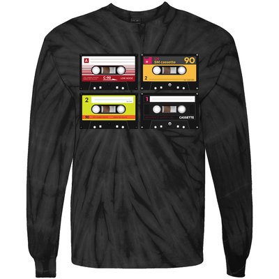 Cassette Tapes Music Mixtape Vintage Retro 80s Tech Tie-Dye Long Sleeve Shirt