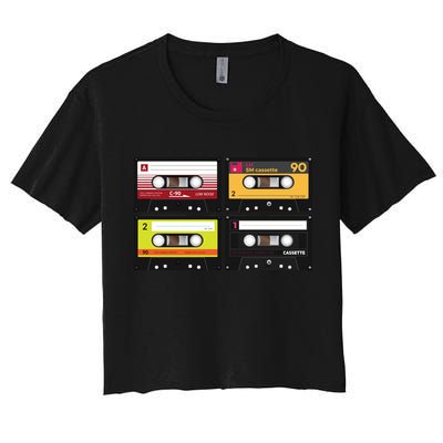 Cassette Tapes Music Mixtape Vintage Retro 80s Tech Crop Top