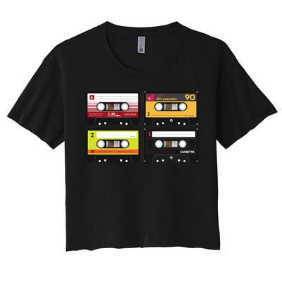 Cassette Tapes Music Mixtape Vintage Retro 80s Tech Women's Crop Top Tee