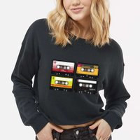 Cassette Tapes Music Mixtape Vintage Retro 80s Tech Cropped Pullover Crew