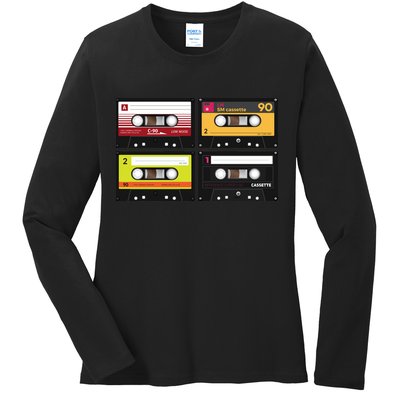 Cassette Tapes Music Mixtape Vintage Retro 80s Tech Ladies Long Sleeve Shirt