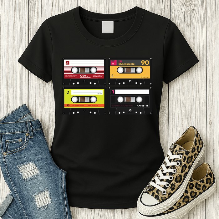 Cassette Tapes Music Mixtape Vintage Retro 80s Tech Womens T-Shirt