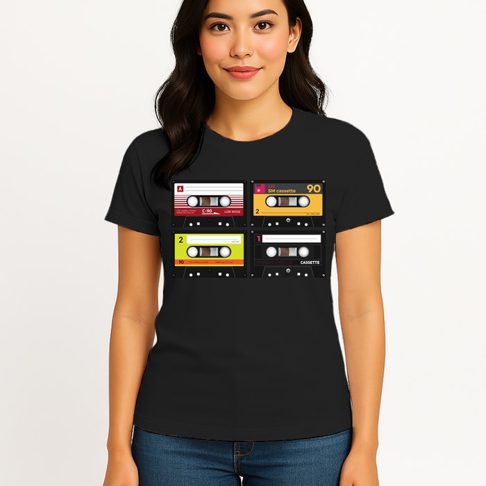 Cassette Tapes Music Mixtape Vintage Retro 80s Tech Womens T-Shirt