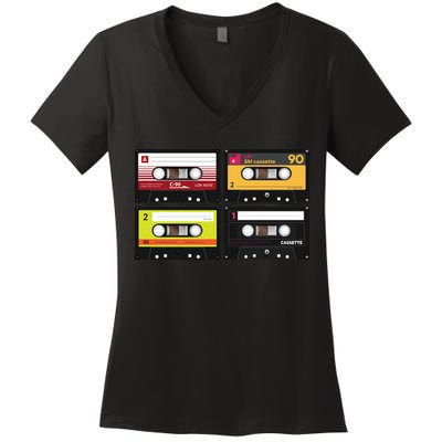 Cassette Tapes Music Mixtape Vintage Retro 80s Tech Women's V-Neck T-Shirt