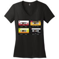 Cassette Tapes Music Mixtape Vintage Retro 80s Tech Women's V-Neck T-Shirt