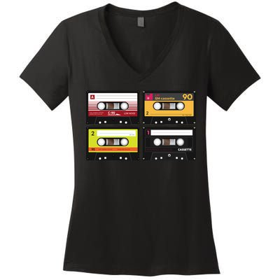 Cassette Tapes Music Mixtape Vintage Retro 80s Tech Women's V-Neck T-Shirt