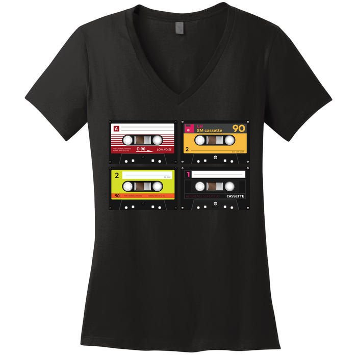 Cassette Tapes Music Mixtape Vintage Retro 80s Tech Women's V-Neck T-Shirt