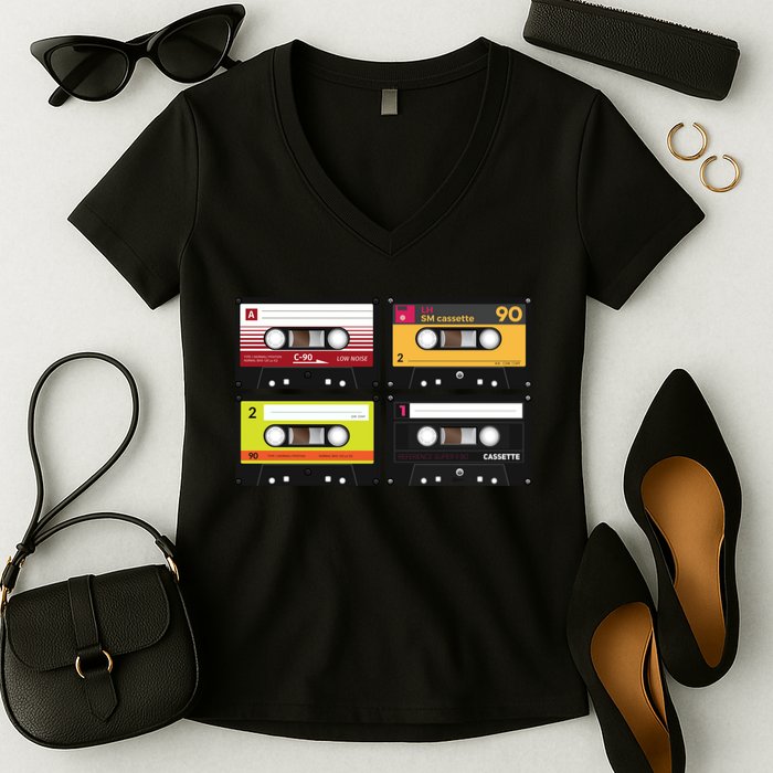Cassette Tapes Music Mixtape Vintage Retro 80s Tech Women's V-Neck T-Shirt