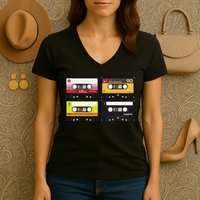 Cassette Tapes Music Mixtape Vintage Retro 80s Tech Women's V-Neck T-Shirt