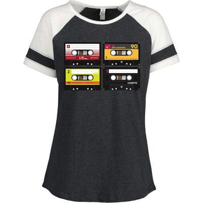 Cassette Tapes Music Mixtape Vintage Retro 80s Tech Enza Ladies Jersey Colorblock Tee