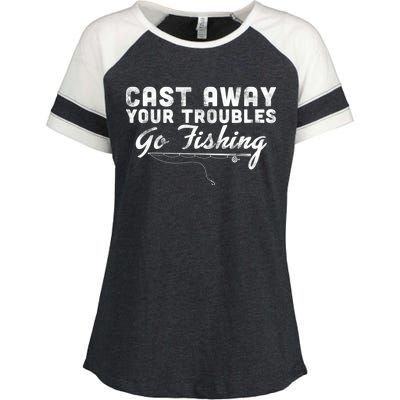 Cast Away Your Troubles Go Fishing Enza Ladies Jersey Colorblock Tee