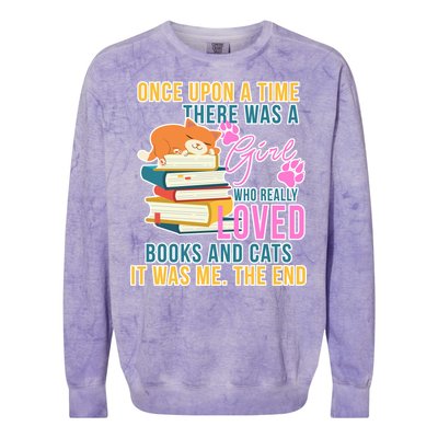 Cat And Books Girl Colorblast Crewneck Sweatshirt