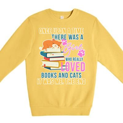 Cat And Books Girl Premium Crewneck Sweatshirt